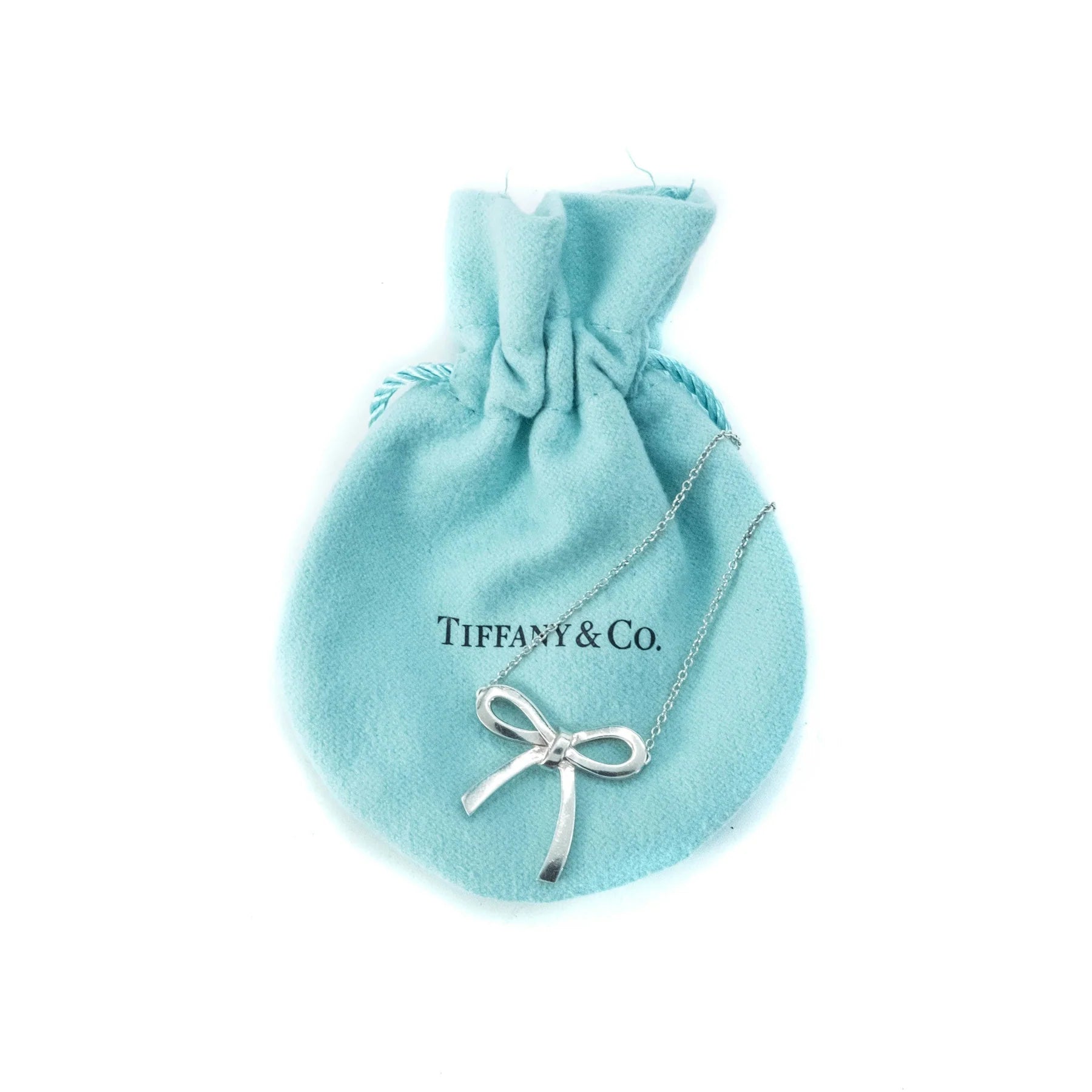 PRE LOVED - TIFFANY & CO BOW MEDIUM STERLING SILVER PENDANT NECKLACE