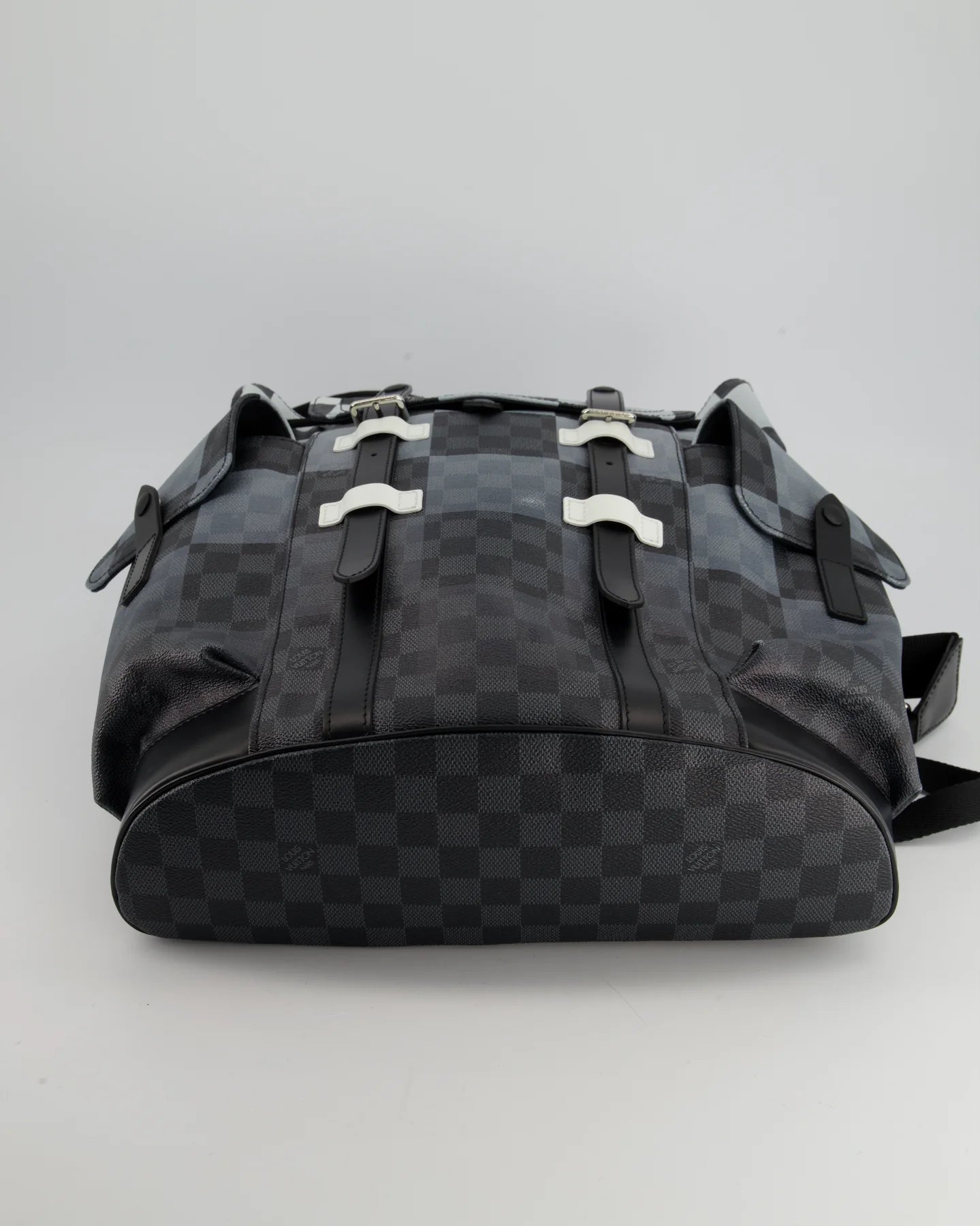 LOUIS VUITTON CHRISTOPHER BACKPACK IN BLACK AND WHITE DAMIER CANVAS WITH SILVER HARDWARE