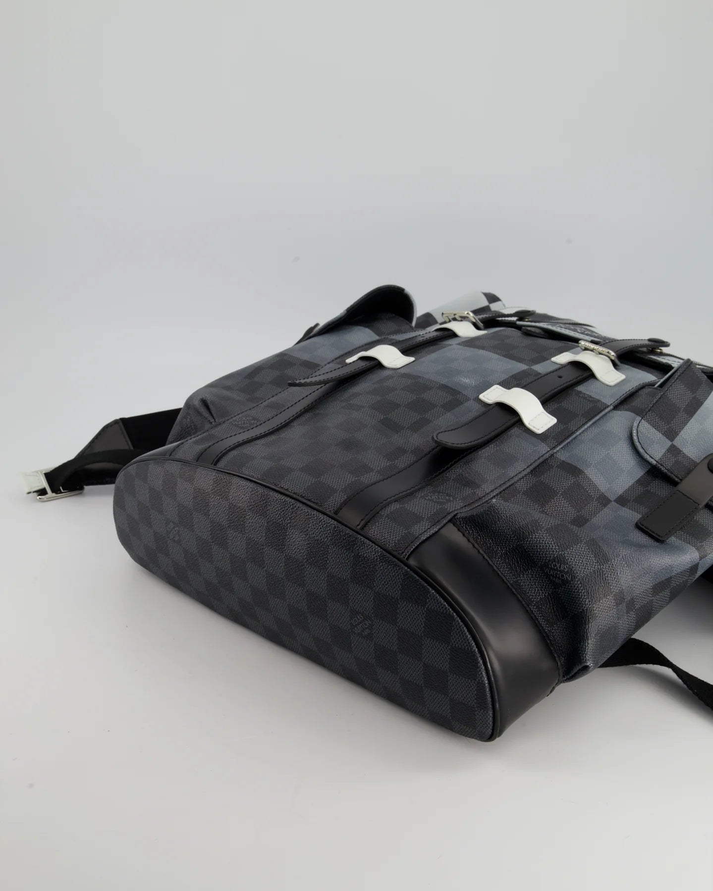 LOUIS VUITTON CHRISTOPHER BACKPACK IN BLACK AND WHITE DAMIER CANVAS WITH SILVER HARDWARE