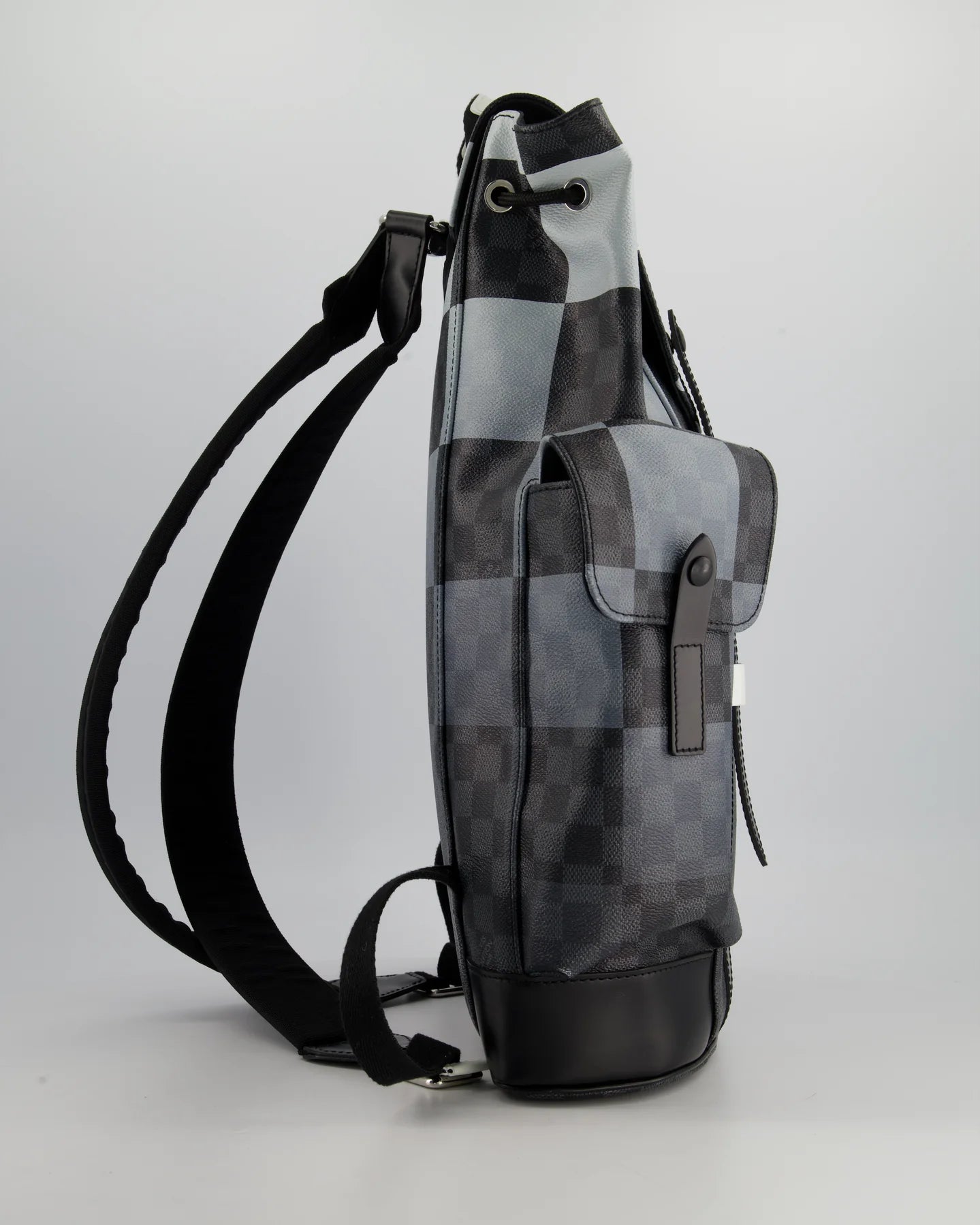 LOUIS VUITTON CHRISTOPHER BACKPACK IN BLACK AND WHITE DAMIER CANVAS WITH SILVER HARDWARE
