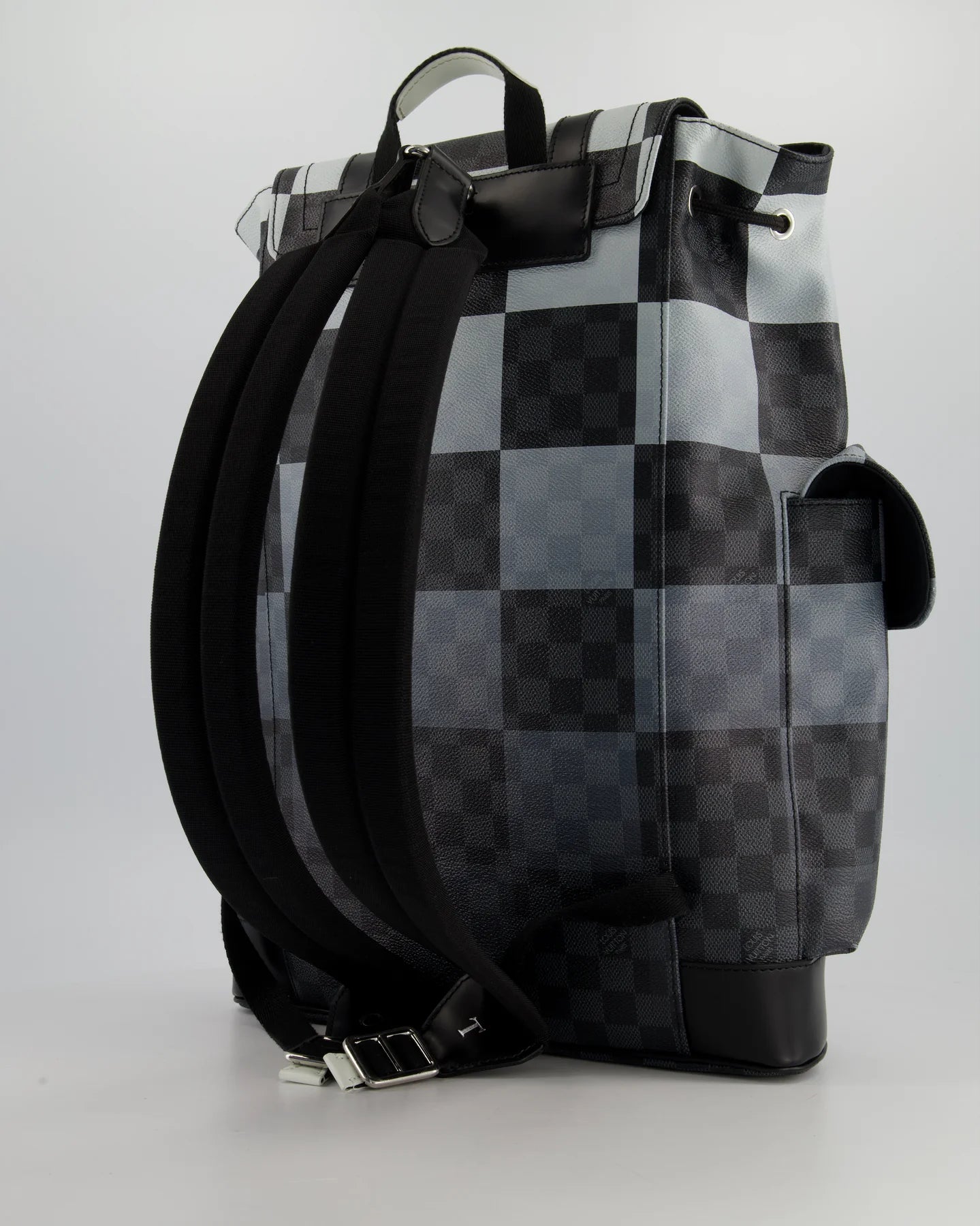 LOUIS VUITTON CHRISTOPHER BACKPACK IN BLACK AND WHITE DAMIER CANVAS WITH SILVER HARDWARE