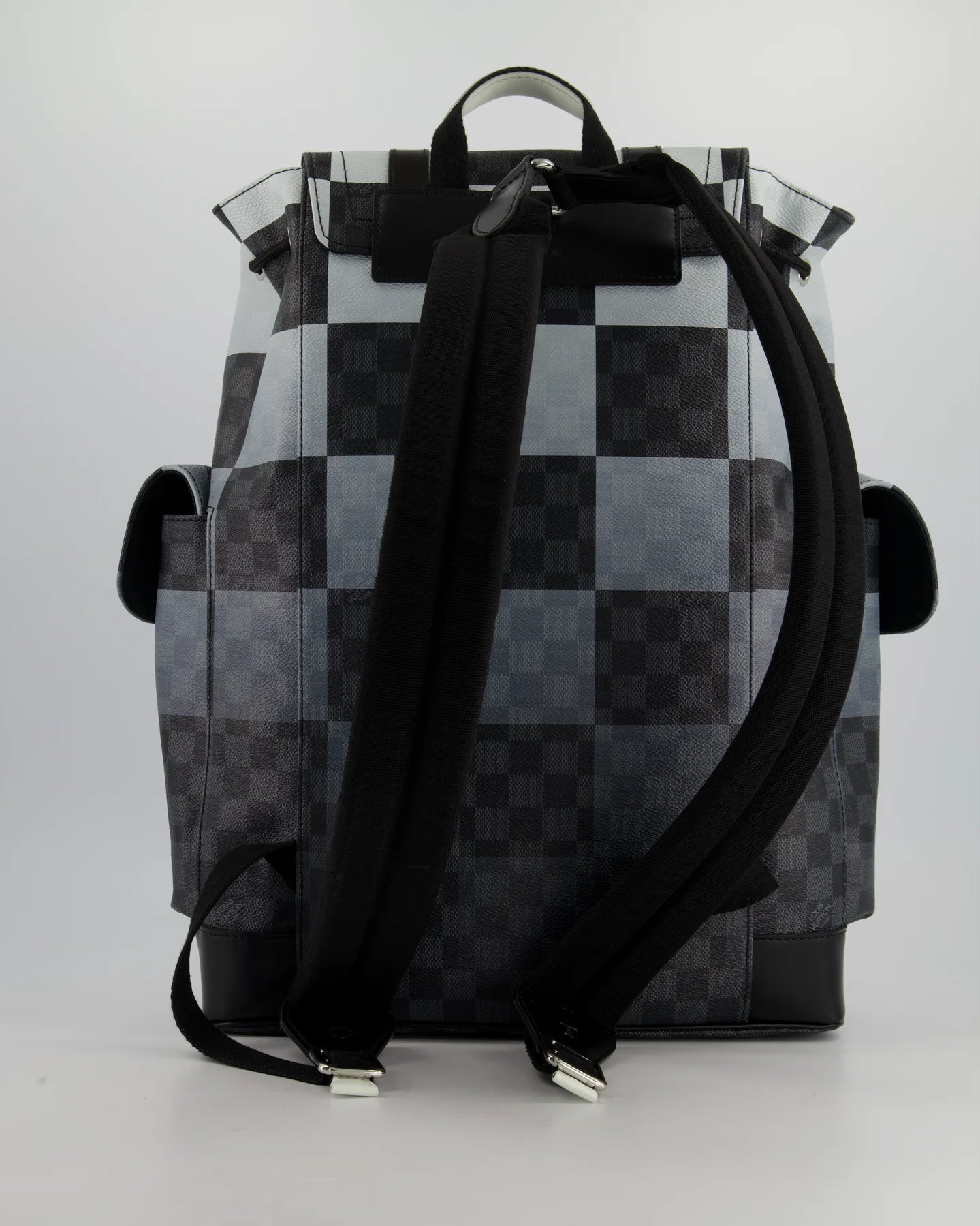 LOUIS VUITTON CHRISTOPHER BACKPACK IN BLACK AND WHITE DAMIER CANVAS WITH SILVER HARDWARE