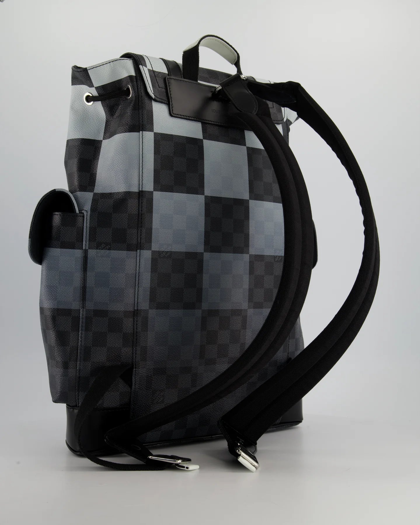 LOUIS VUITTON CHRISTOPHER BACKPACK IN BLACK AND WHITE DAMIER CANVAS WITH SILVER HARDWARE