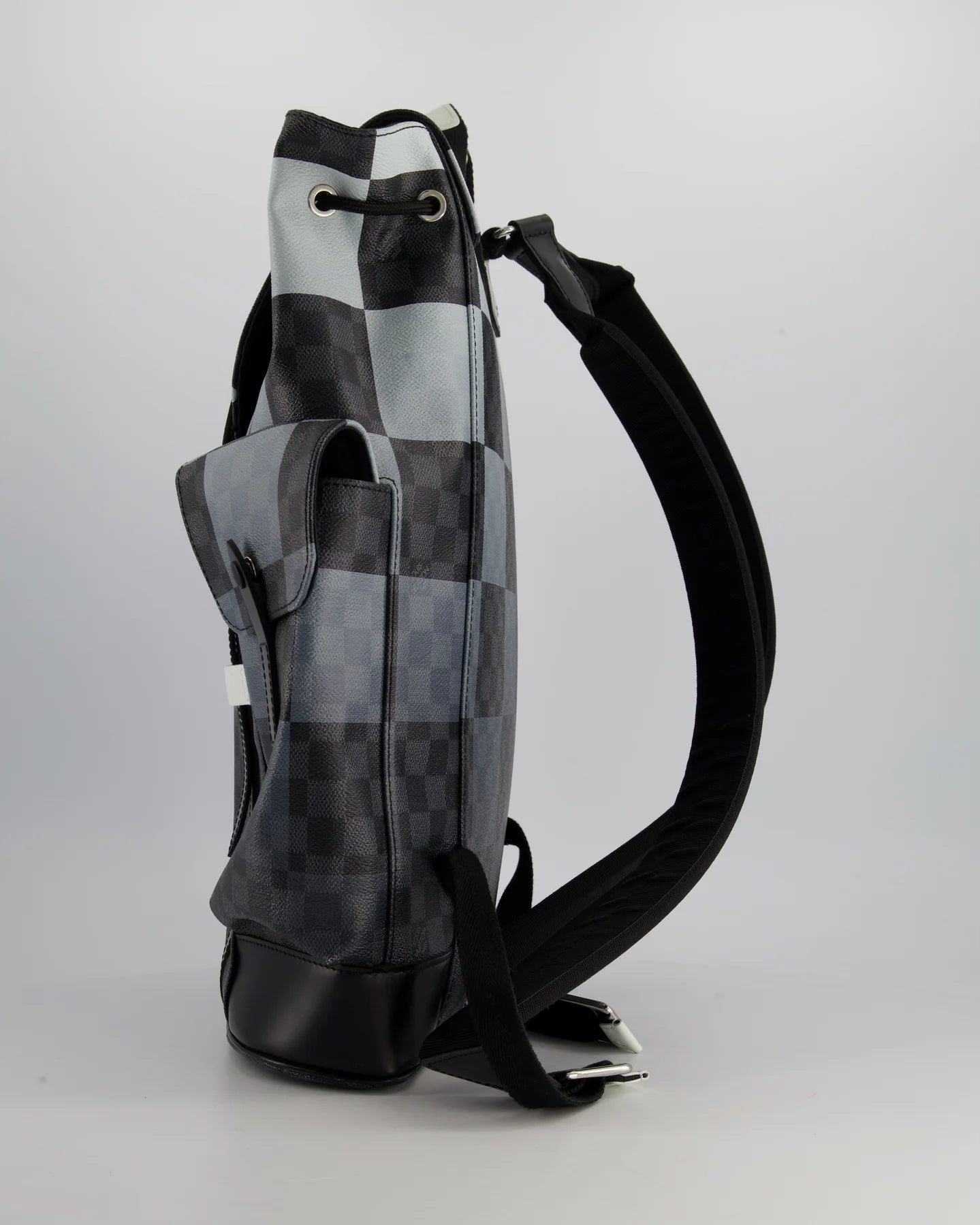 LOUIS VUITTON CHRISTOPHER BACKPACK IN BLACK AND WHITE DAMIER CANVAS WITH SILVER HARDWARE