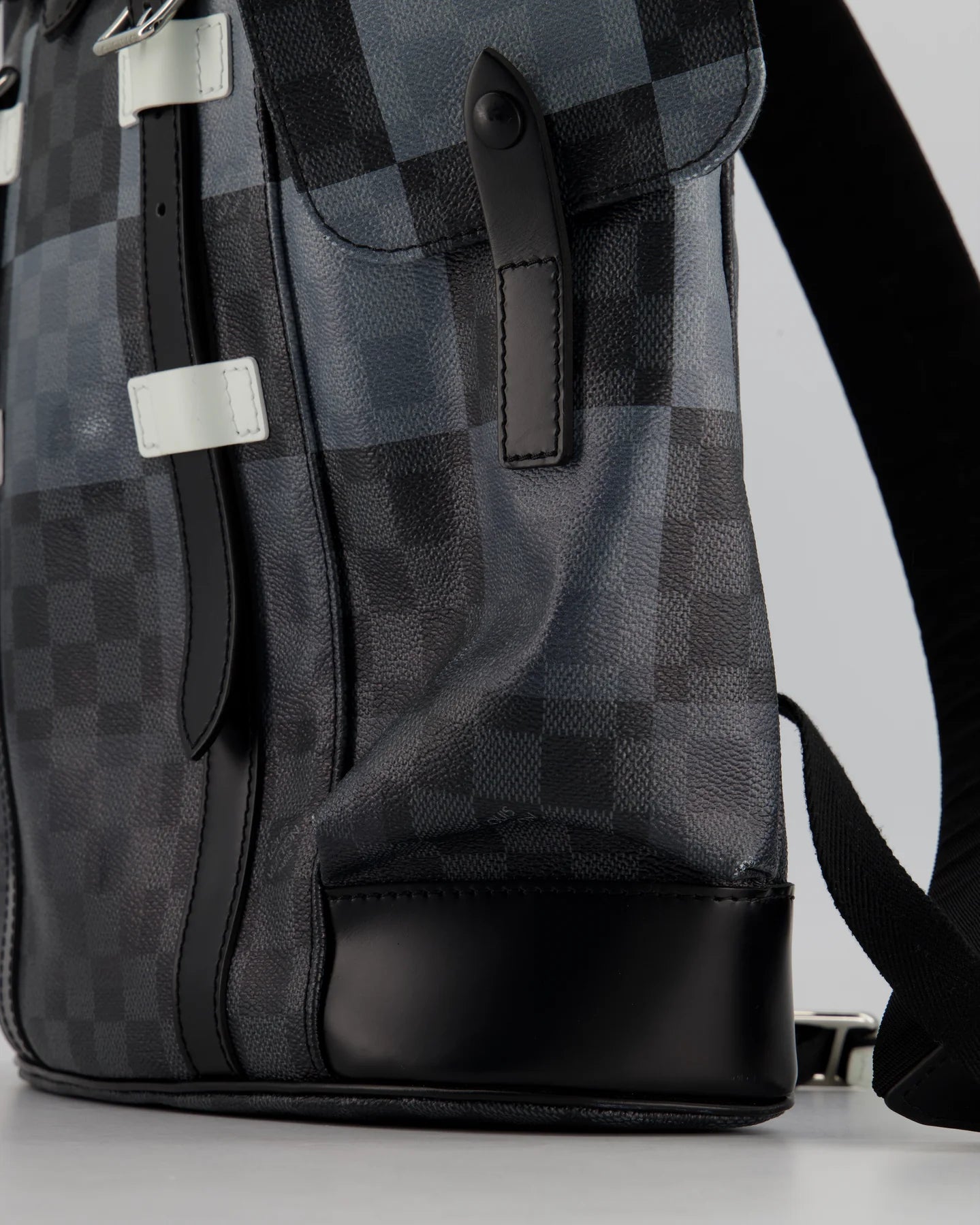 LOUIS VUITTON CHRISTOPHER BACKPACK IN BLACK AND WHITE DAMIER CANVAS WITH SILVER HARDWARE
