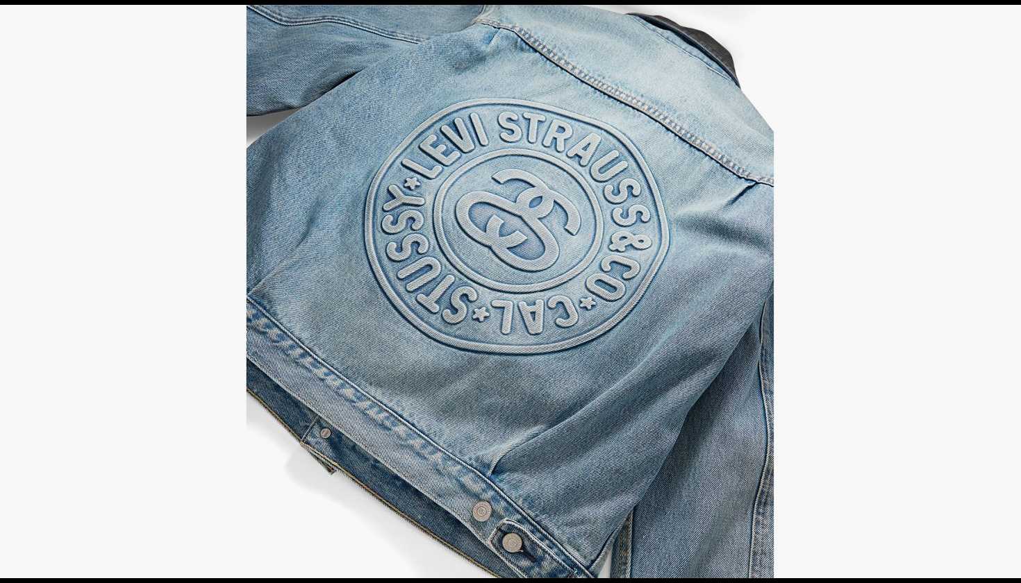 STUSSY X LEVI'S EMBOSSED PRAGLAD TRUCKER JACKET STUSSY RUGGED-BLUE