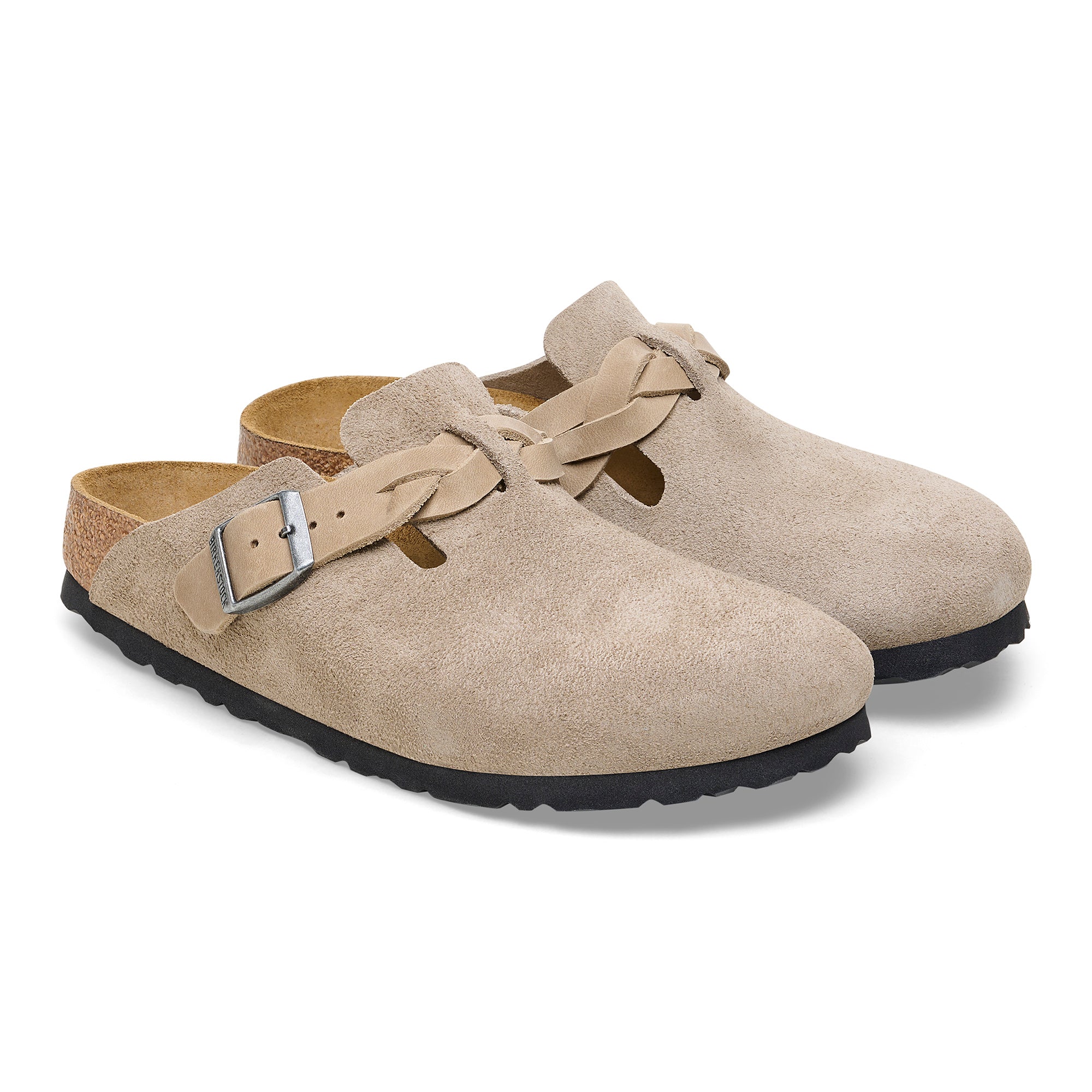 BIRKENSTOCK BOSTON BRAIDED SUEDE LEATHER TAUPE