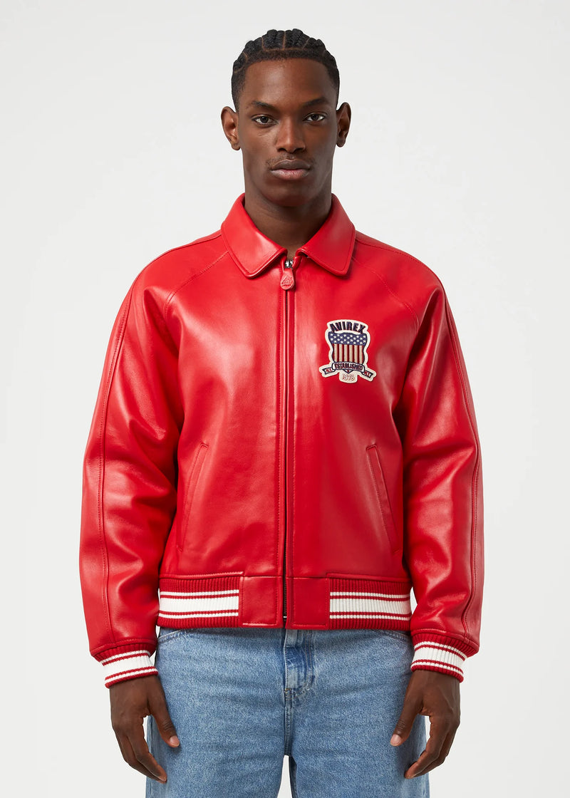 AVIREX ICON LEATHER JACKET - RED