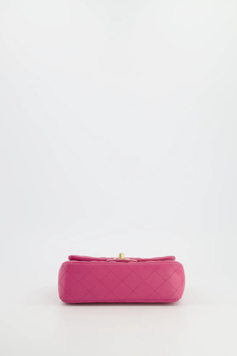 RASPBERRY PINK MINI RECTANGULAR BAG WITH BRUSHED GOLD HARDWARE