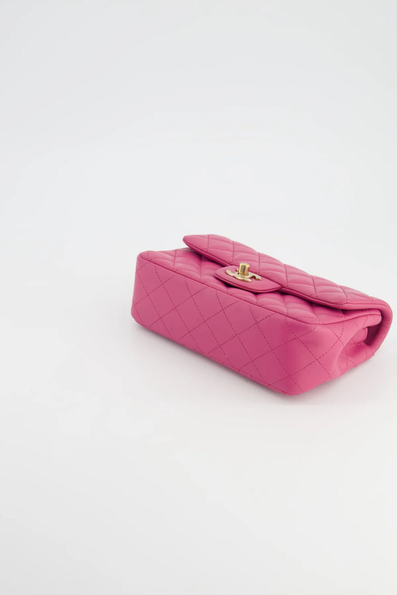 RASPBERRY PINK MINI RECTANGULAR BAG WITH BRUSHED GOLD HARDWARE