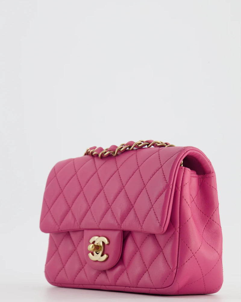 RASPBERRY PINK MINI RECTANGULAR BAG WITH BRUSHED GOLD HARDWARE