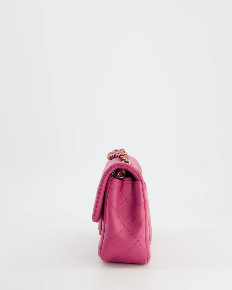 RASPBERRY PINK MINI RECTANGULAR BAG WITH BRUSHED GOLD HARDWARE