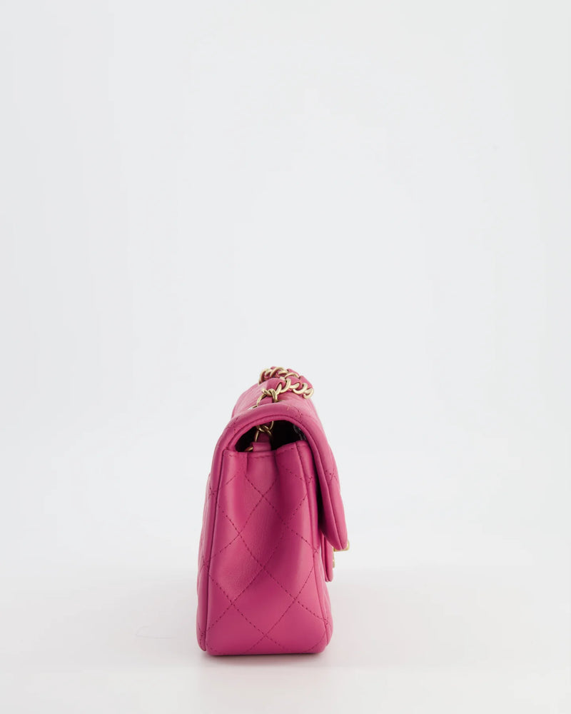 RASPBERRY PINK MINI RECTANGULAR BAG WITH BRUSHED GOLD HARDWARE