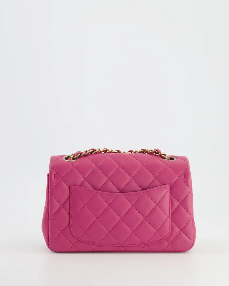 RASPBERRY PINK MINI RECTANGULAR BAG WITH BRUSHED GOLD HARDWARE