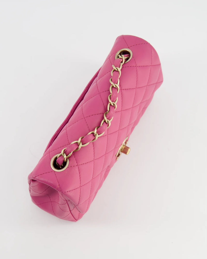RASPBERRY PINK MINI RECTANGULAR BAG WITH BRUSHED GOLD HARDWARE