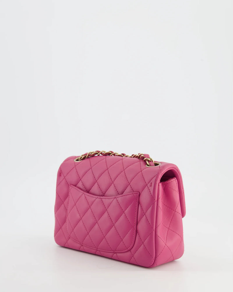 RASPBERRY PINK MINI RECTANGULAR BAG WITH BRUSHED GOLD HARDWARE