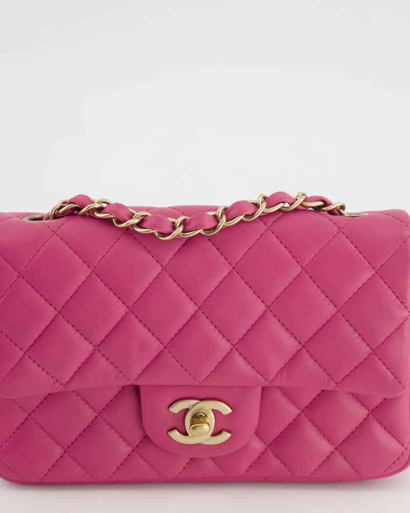 RASPBERRY PINK MINI RECTANGULAR BAG WITH BRUSHED GOLD HARDWARE