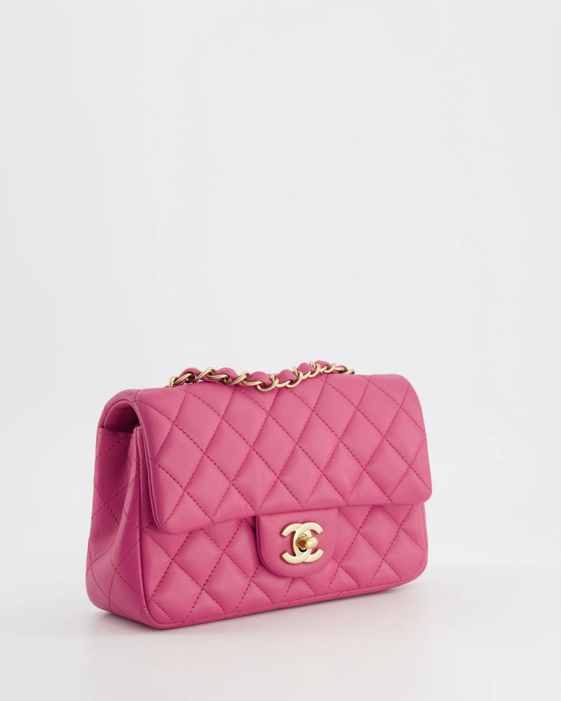 RASPBERRY PINK MINI RECTANGULAR BAG WITH BRUSHED GOLD HARDWARE