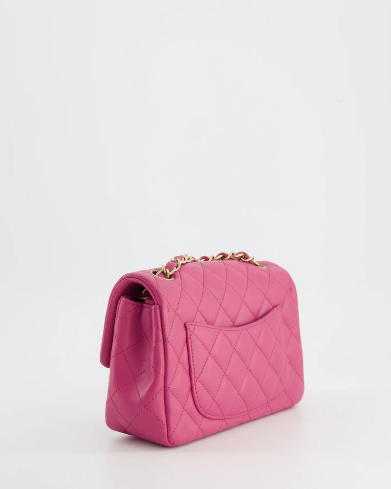 RASPBERRY PINK MINI RECTANGULAR BAG WITH BRUSHED GOLD HARDWARE