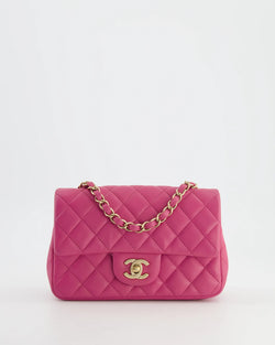 RASPBERRY PINK MINI RECTANGULAR BAG WITH BRUSHED GOLD HARDWARE