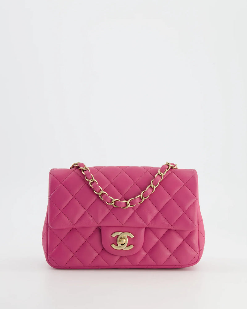 RASPBERRY PINK MINI RECTANGULAR BAG WITH BRUSHED GOLD HARDWARE