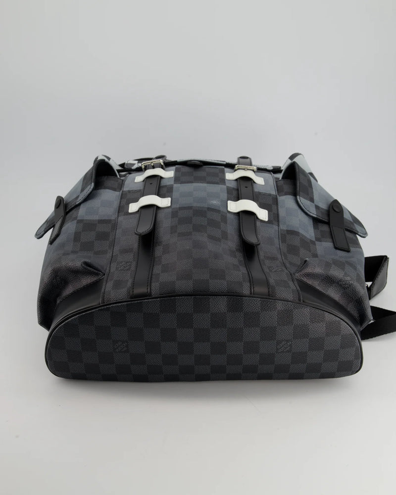 LOUIS VUITTON CHRISTOPHER BACKPACK IN BLACK AND WHITE DAMIER CANVAS WITH SILVER HARDWARE