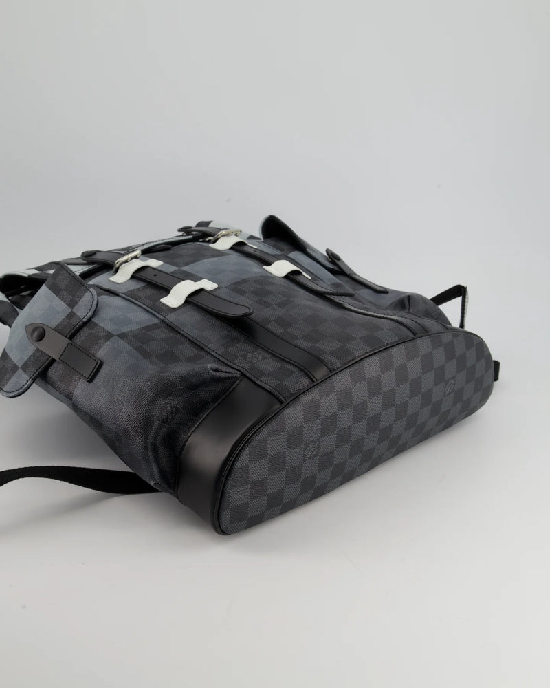LOUIS VUITTON CHRISTOPHER BACKPACK IN BLACK AND WHITE DAMIER CANVAS WITH SILVER HARDWARE