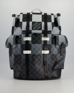 LOUIS VUITTON CHRISTOPHER BACKPACK IN BLACK AND WHITE DAMIER CANVAS WITH SILVER HARDWARE
