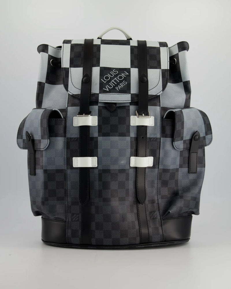 LOUIS VUITTON CHRISTOPHER BACKPACK IN BLACK AND WHITE DAMIER CANVAS WITH SILVER HARDWARE