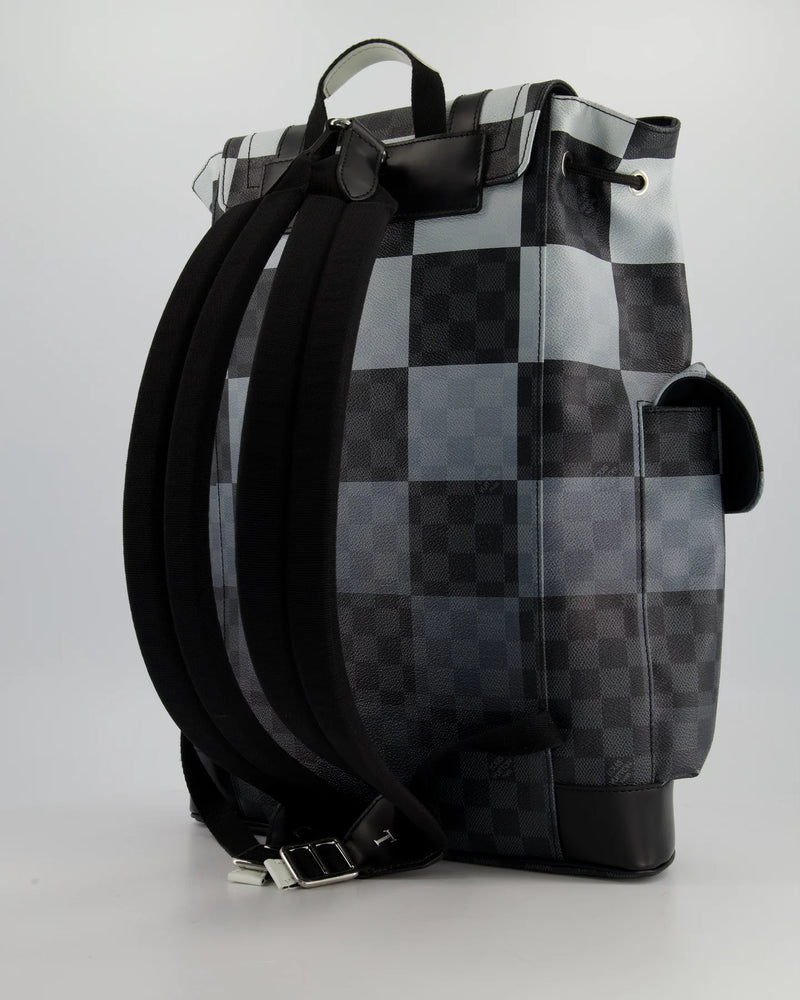 LOUIS VUITTON CHRISTOPHER BACKPACK IN BLACK AND WHITE DAMIER CANVAS WITH SILVER HARDWARE