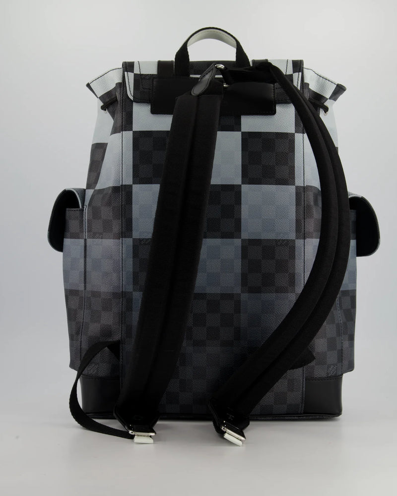 LOUIS VUITTON CHRISTOPHER BACKPACK IN BLACK AND WHITE DAMIER CANVAS WITH SILVER HARDWARE
