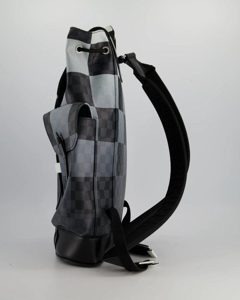 LOUIS VUITTON CHRISTOPHER BACKPACK IN BLACK AND WHITE DAMIER CANVAS WITH SILVER HARDWARE