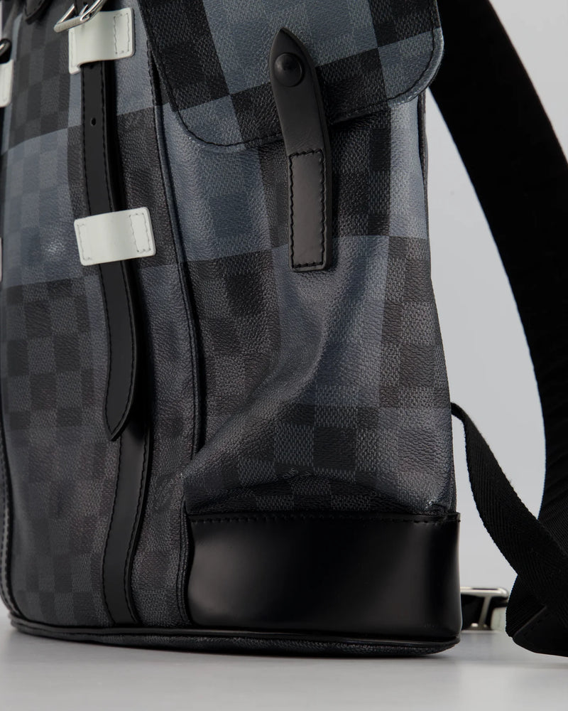 LOUIS VUITTON CHRISTOPHER BACKPACK IN BLACK AND WHITE DAMIER CANVAS WITH SILVER HARDWARE