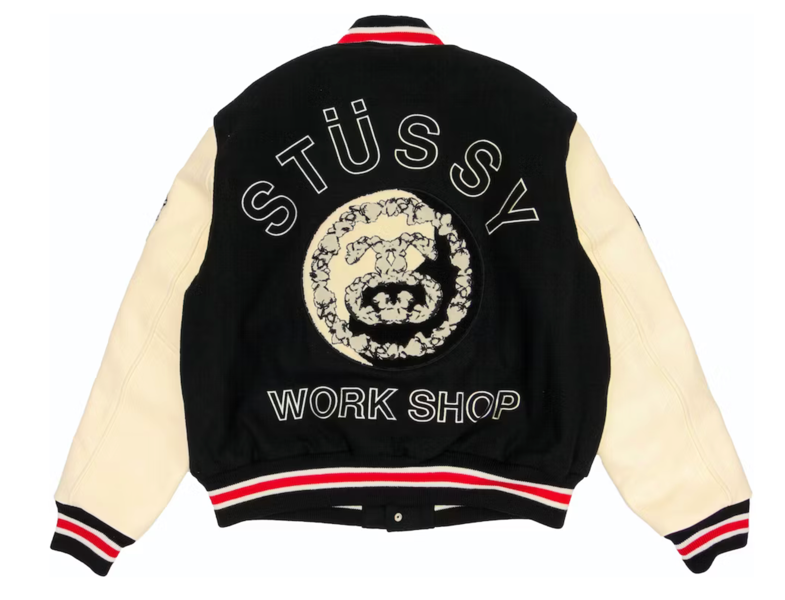 STUSSY X DENIM TEARS X OUR LEGACY TTL VARSITY JACKET BLACK/WHITE