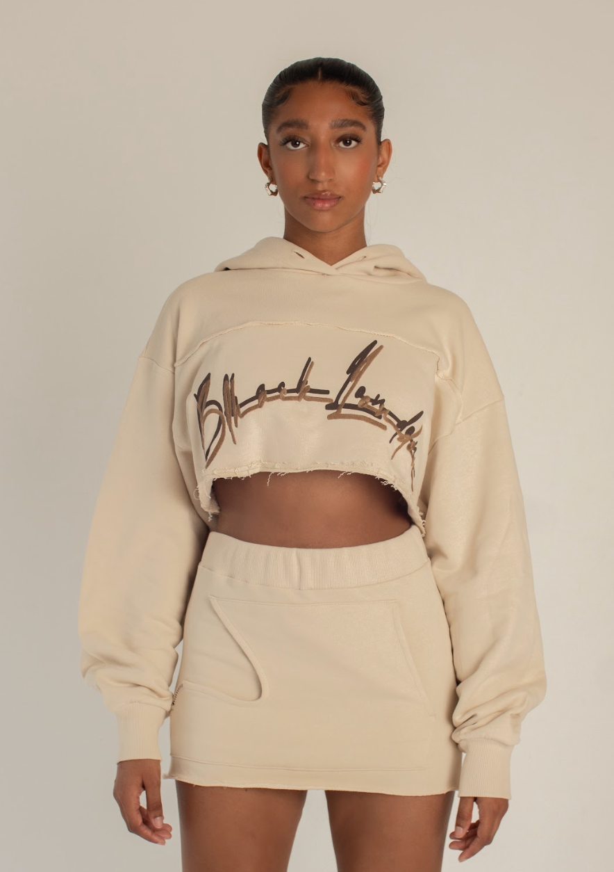 BLHACK LONDON CUT & SEW CROPPED HOODIE AND SKIRT CO-SET STONE