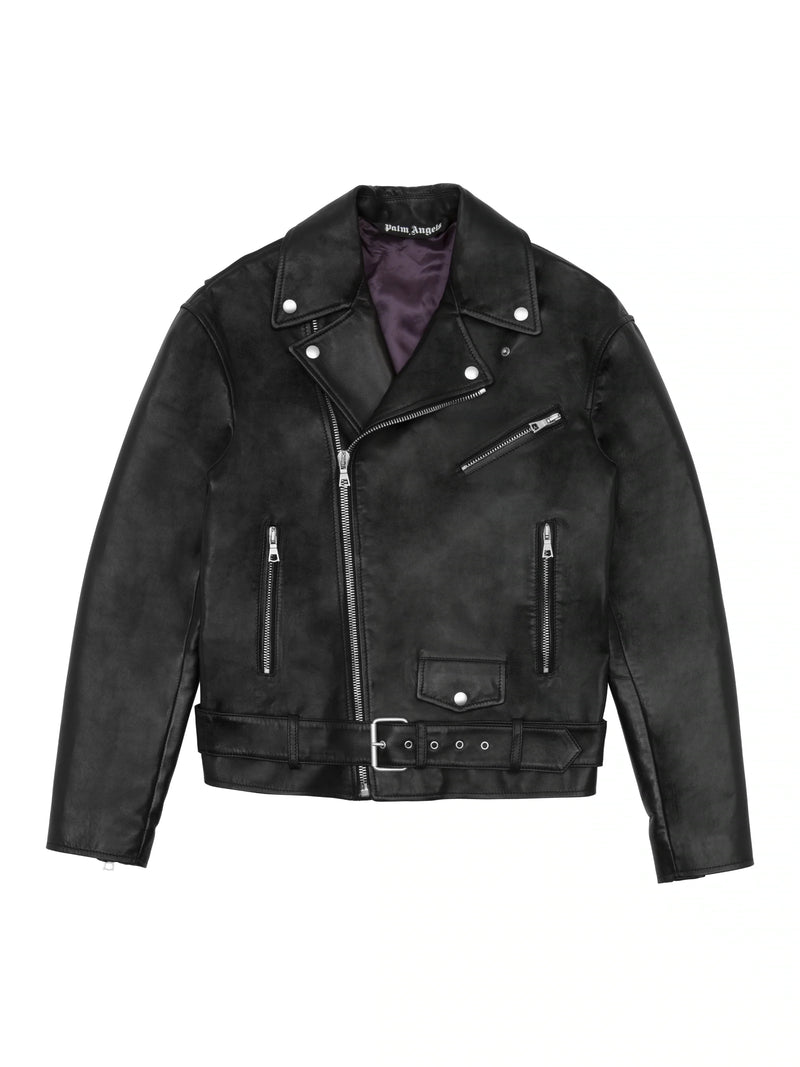 PRE LOVED - PALM ANGELS LOGO LEATHER JACKET