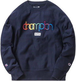 KITH CHAMPION DOUBLE LOGO CREWNECK NAVY - The Edit Man London 