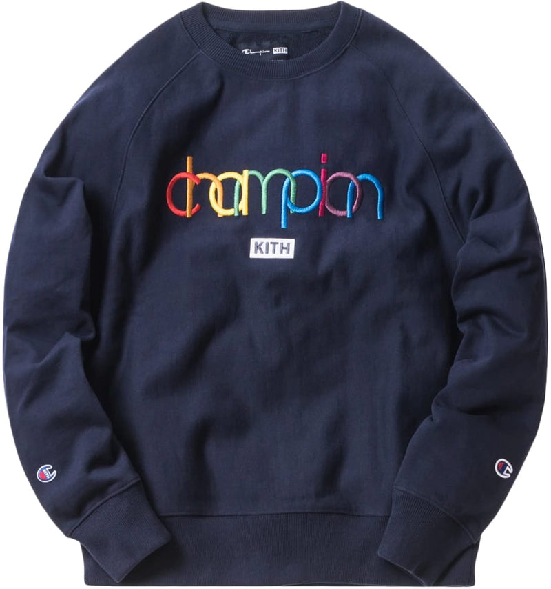KITH CHAMPION DOUBLE LOGO CREWNECK NAVY - The Edit Man London 