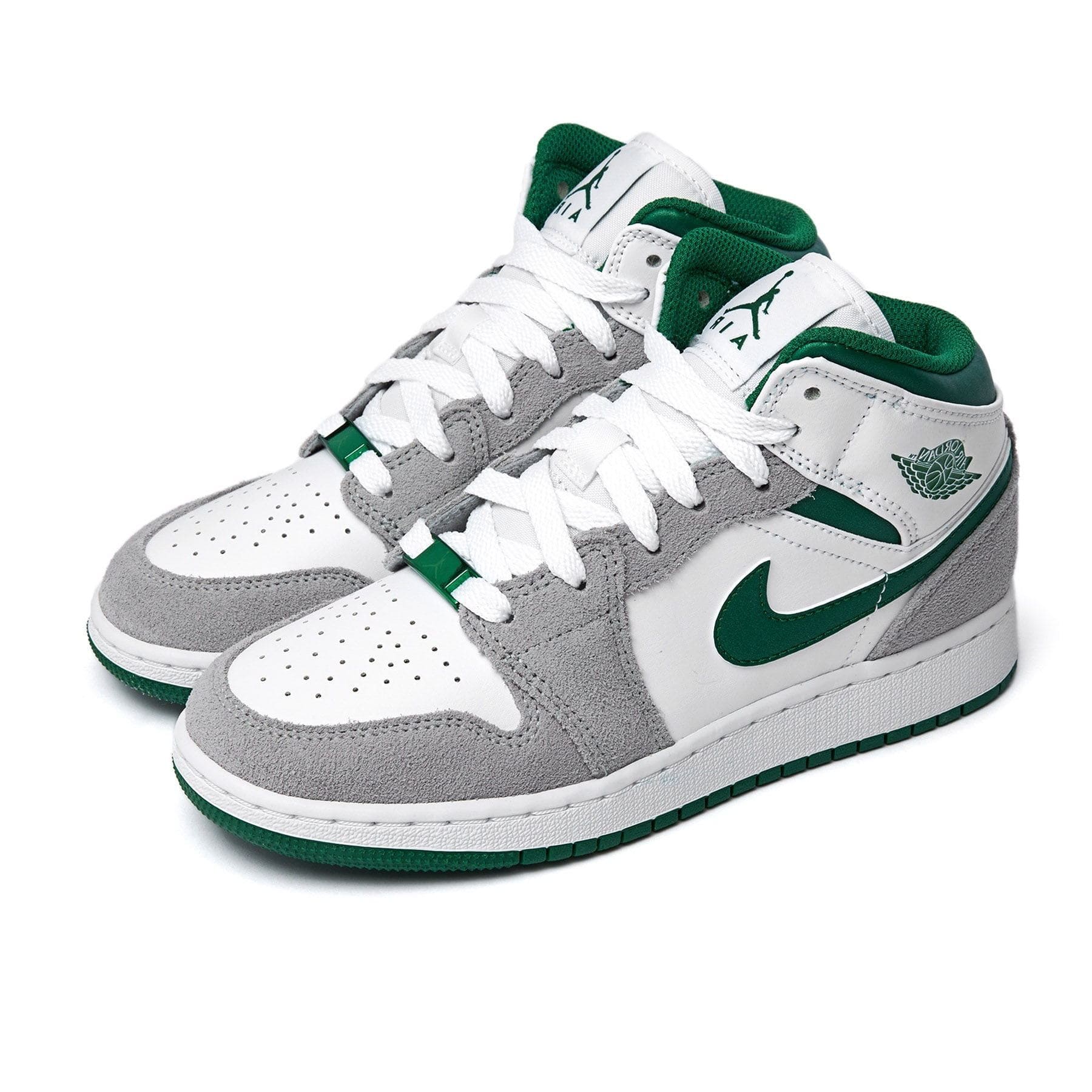 JORDAN 1 MID WHITE GREY PINE GREEN (GS) - The Edit LDN