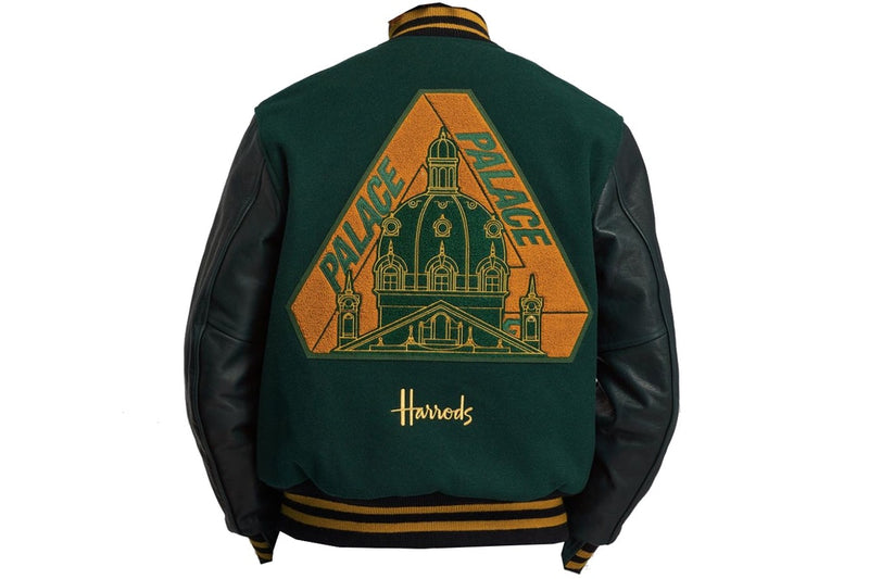 PALACE X HARRODS GOLDEN BEAR VARSITY JACKET GREEN - The Edit LDN