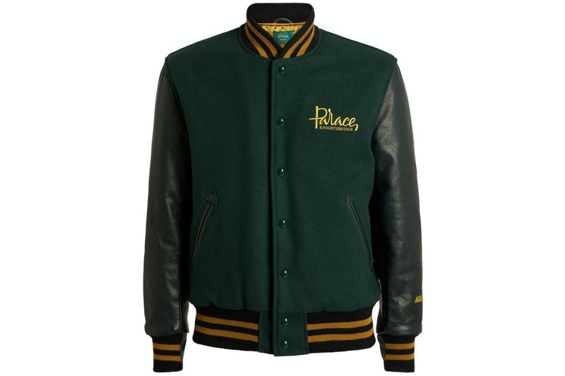 PALACE X HARRODS GOLDEN BEAR VARSITY JACKET GREEN - The Edit LDN