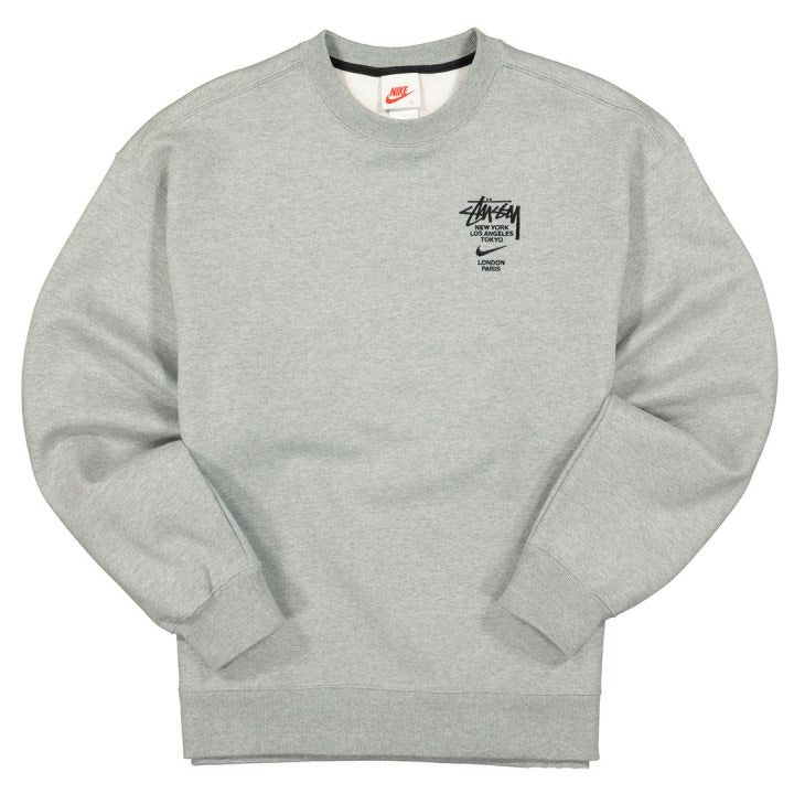 NIKE X STUSSY INTERNATIONAL CREWNECK SWEATSHIRT HEATHER GREY - The Edit Man London Online