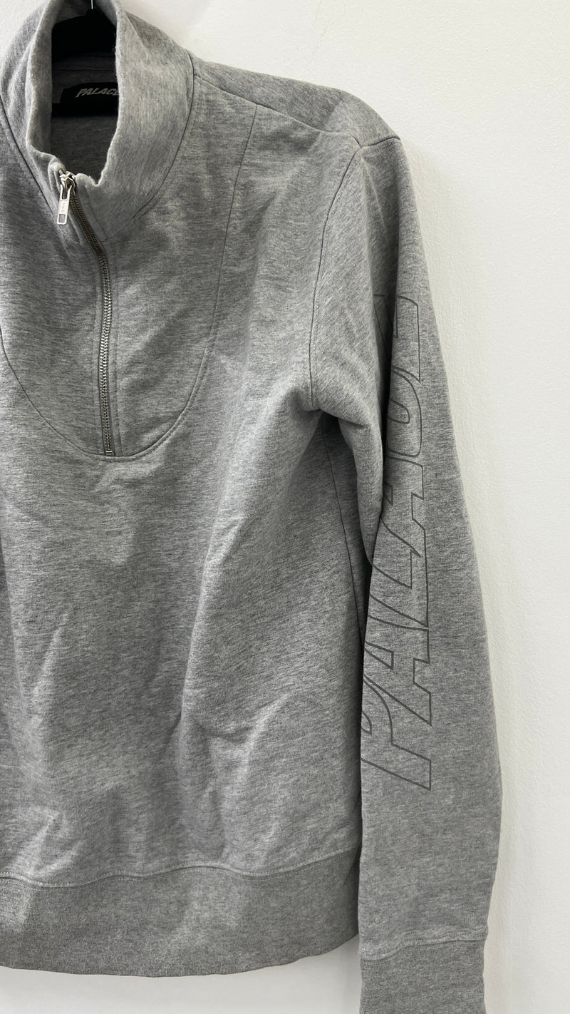 PRE-LOVED - PALACE SPORT PIPED 1/4 ZIP GREY SWEATER