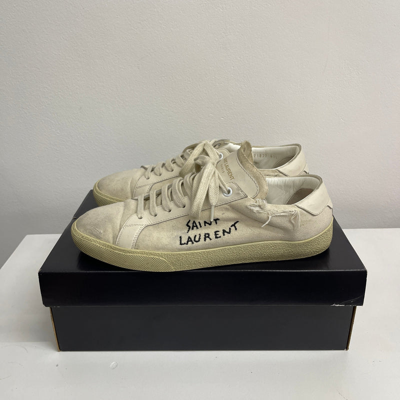 PRE LOVED - SAINT LAURENT COURT CLASSIC SL/06 EMBROIDERED SNEAKERS IN CANVAS AND LEATHER