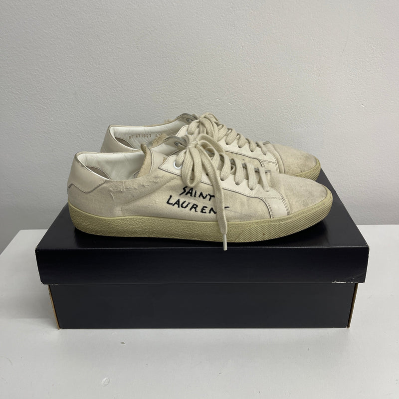 PRE LOVED - SAINT LAURENT COURT CLASSIC SL/06 EMBROIDERED SNEAKERS IN CANVAS AND LEATHER