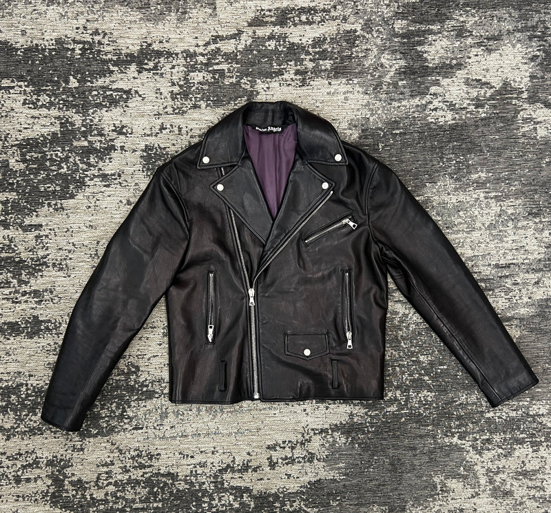 PRE LOVED - PALM ANGELS LOGO LEATHER JACKET
