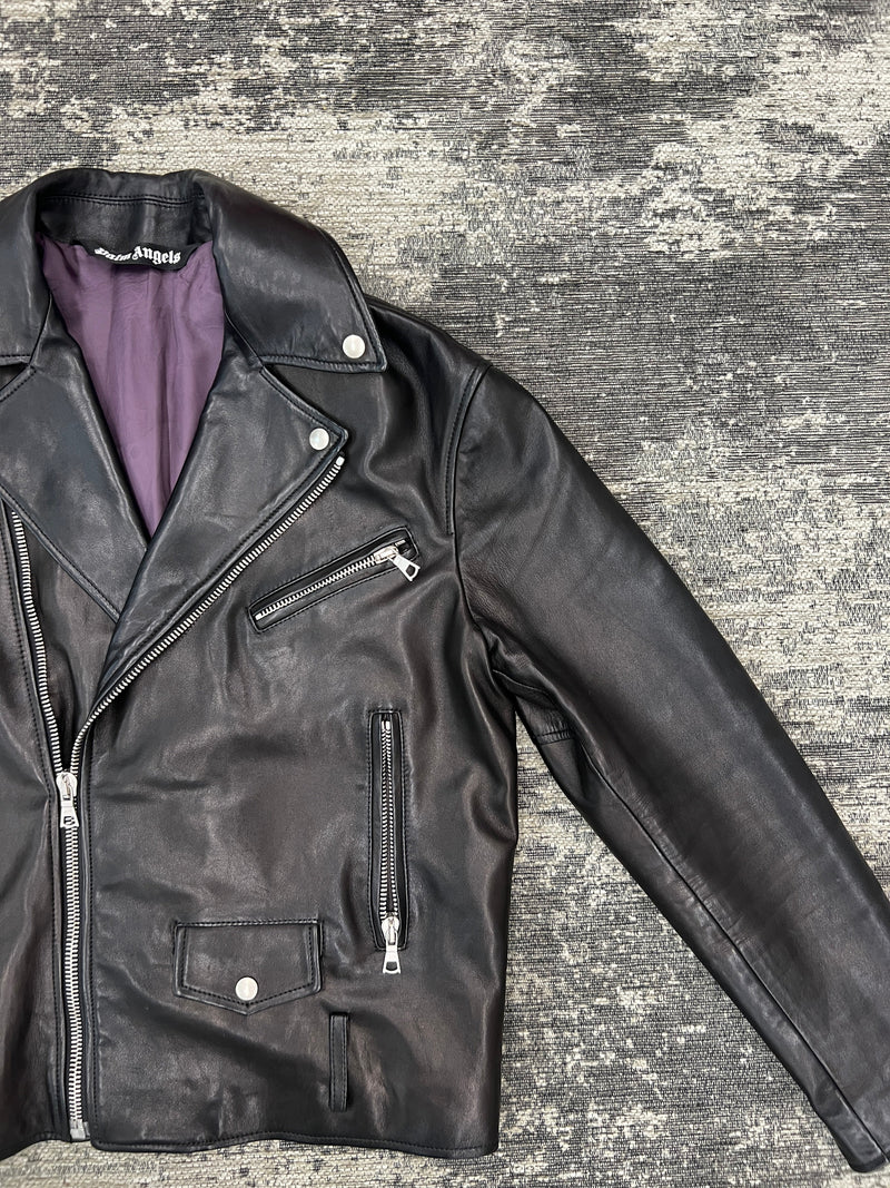 PRE LOVED - PALM ANGELS LOGO LEATHER JACKET
