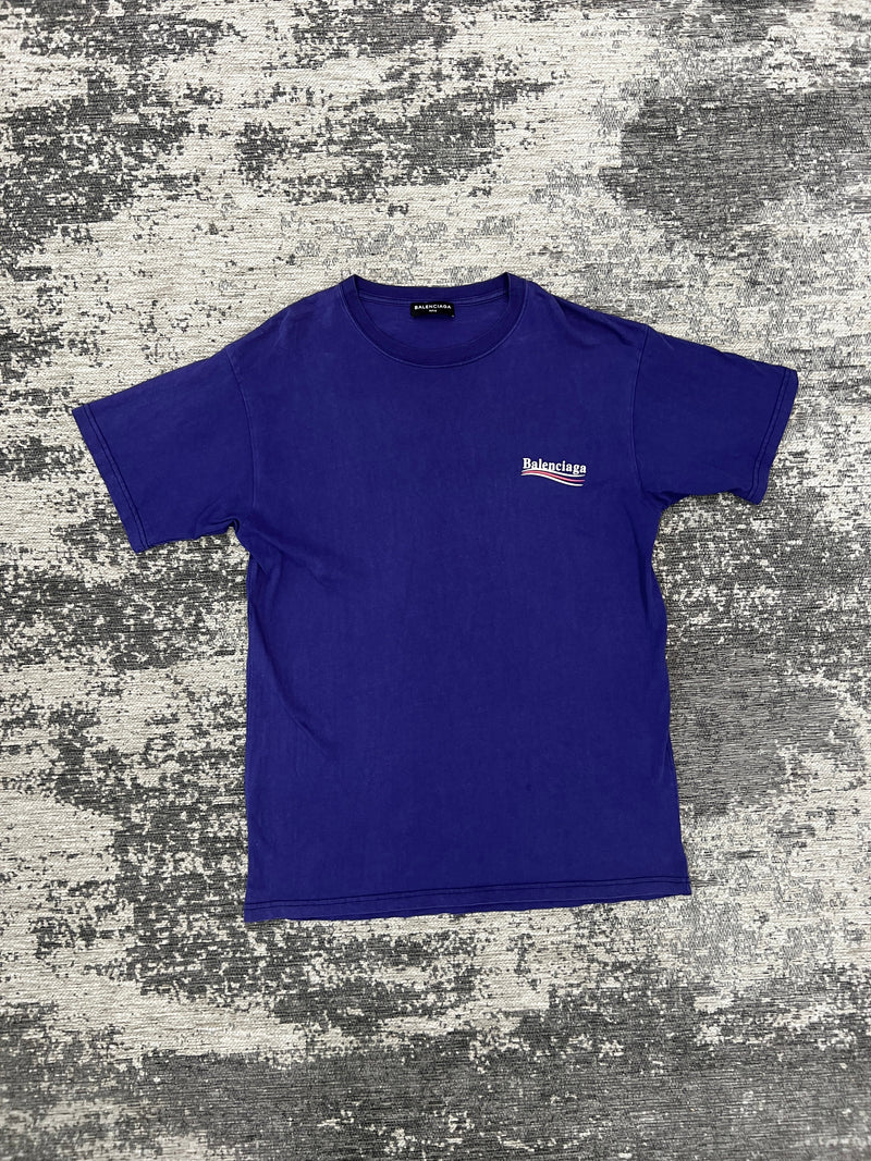 PRE LOVED - BALENCIAGA POLITICAL CAMPAIGN LOGO BLUE T-SHIRT