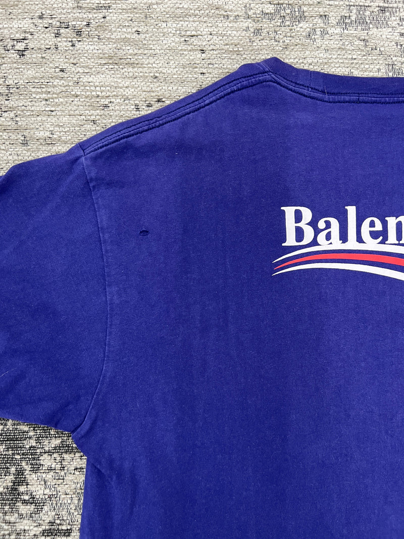 PRE LOVED - BALENCIAGA POLITICAL CAMPAIGN LOGO BLUE T-SHIRT