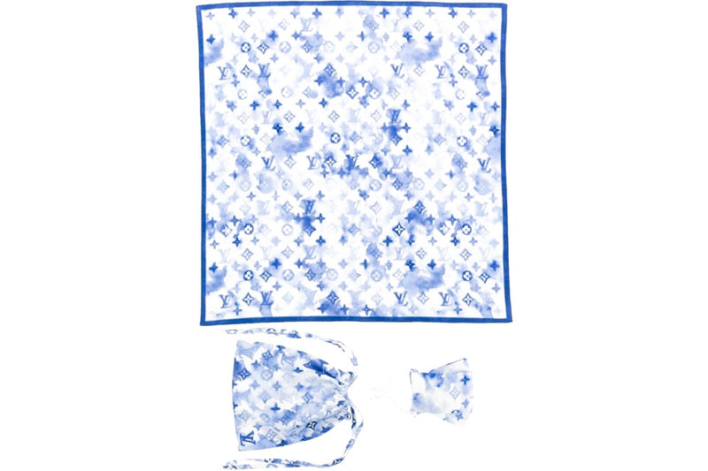 LOUIS VUITTON CONJUNTO DE MASCARILLA Y BANDANA MONOGRAM BLUE